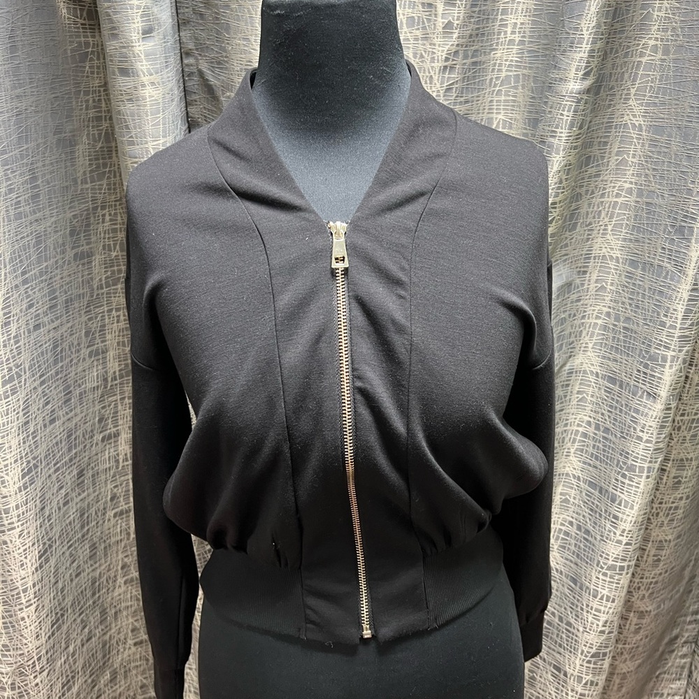 White House Black Market Black Bomber Style Zip Cardigan